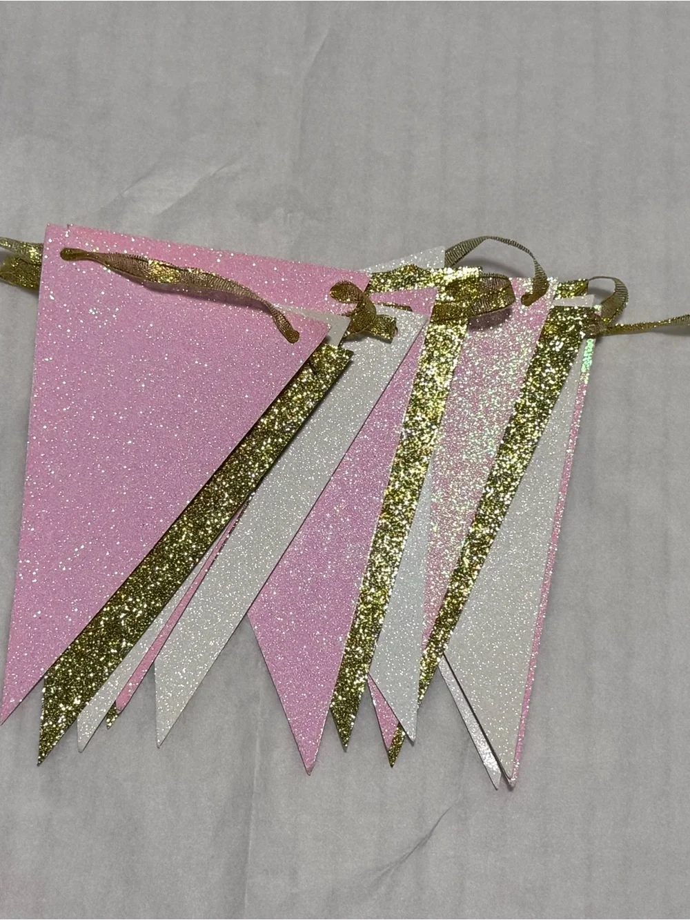 Glitter Triangle Pennant Banner - Pink, Gold & White Party Garland